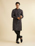 Manyavar Black & Brown Chikankari Grid Print Kurta Set