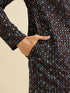 Manyavar Black & Brown Chikankari Grid Print Kurta Set