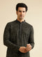 Manyavar Black & Dark Green Chikankari Grid Print Kurta Set