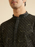 Manyavar Black & Dark Green Chikankari Grid Print Kurta Set