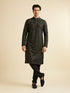 Manyavar Black & Dark Green Chikankari Grid Print Kurta Set