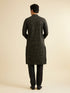 Manyavar Black & Dark Green Chikankari Grid Print Kurta Set