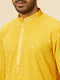 Manyavar Vibrant Yellow Chikankari Embroidered Kurta Set