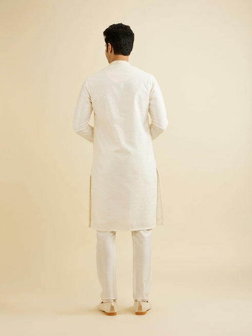 Manyavar Cream White Sequinned Kurta Set