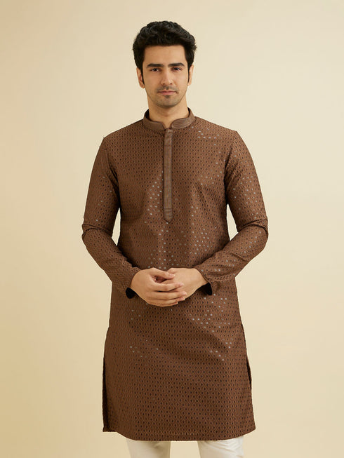 Manyavar Mocha Brown Sequinned Kurta Set