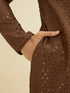 Manyavar Mocha Brown Sequinned Kurta Set