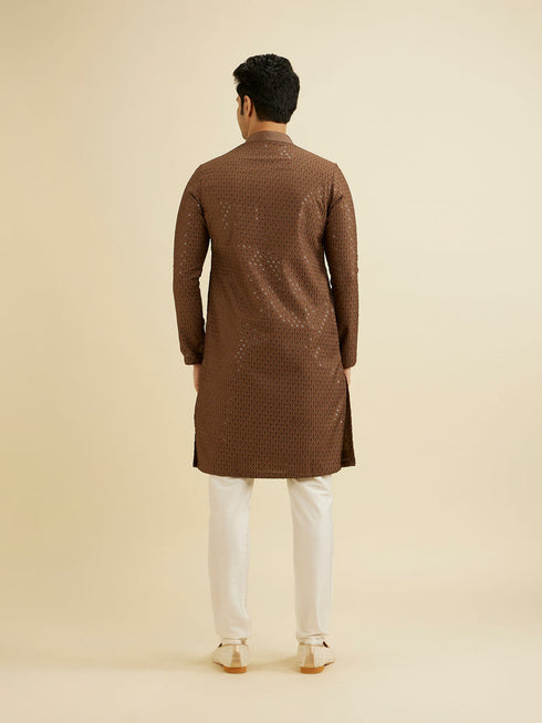 Manyavar Mocha Brown Sequinned Kurta Set