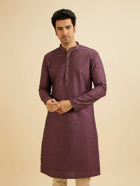 Manyavar Royal Purple Sequinned Kurta Set