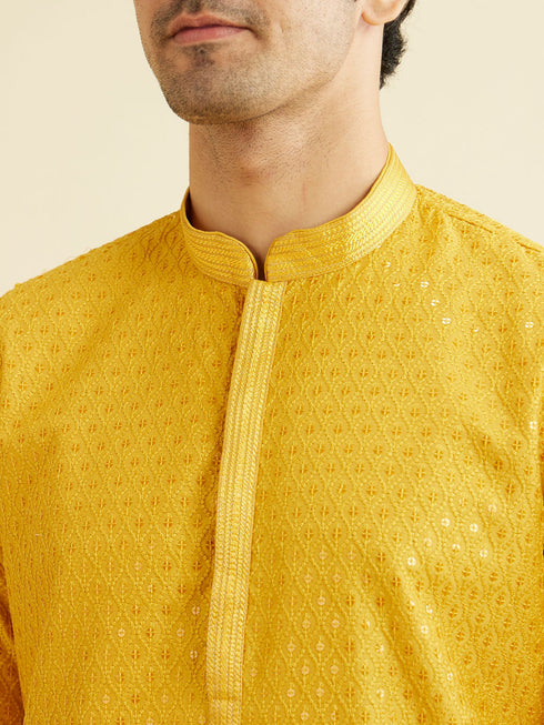 Manyavar Mustard Yellow Sequinned Kurta Set