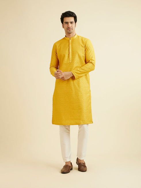 Manyavar Mustard Yellow Sequinned Kurta Set