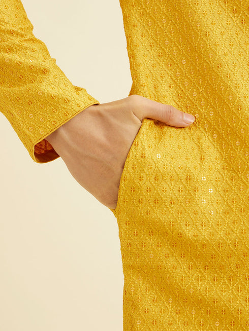 Manyavar Mustard Yellow Sequinned Kurta Set