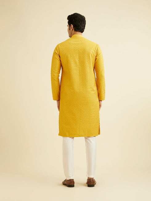 Manyavar Mustard Yellow Sequinned Kurta Set