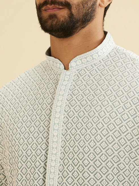 Manyavar Ash Grey Ombre Kurta Set with Chikankari Work