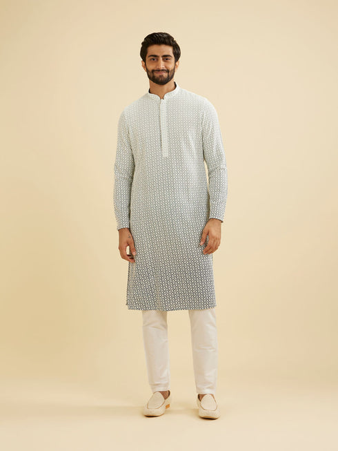 Manyavar Ash Grey Ombre Kurta Set with Chikankari Work