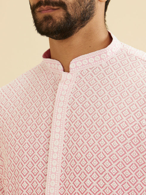 Manyavar Bubblegum Pink Ombre Kurta Set with Chikankari Work