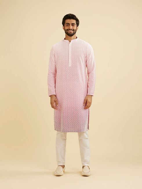 Manyavar Bubblegum Pink Ombre Kurta Set with Chikankari Work