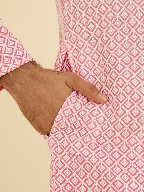 Manyavar Bubblegum Pink Ombre Kurta Set with Chikankari Work