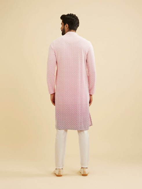 Manyavar Bubblegum Pink Ombre Kurta Set with Chikankari Work