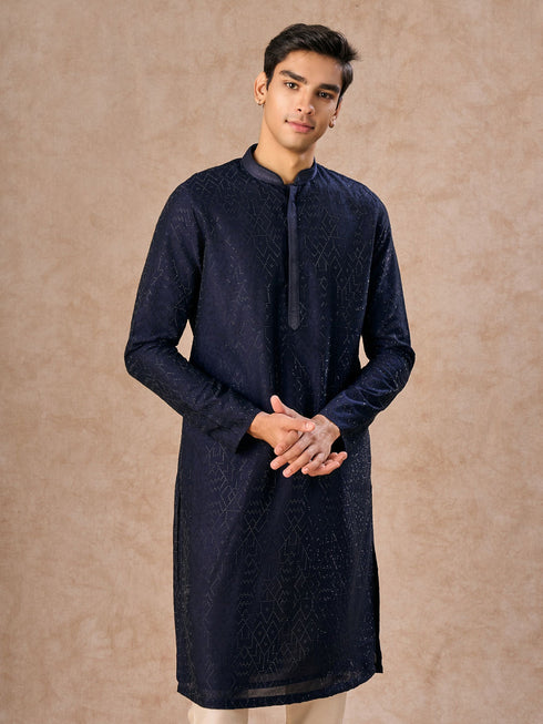 Manyavar Mystic Dark Blue Kurta Pajama Set