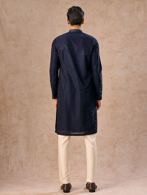 Manyavar Mystic Dark Blue Kurta Pajama Set