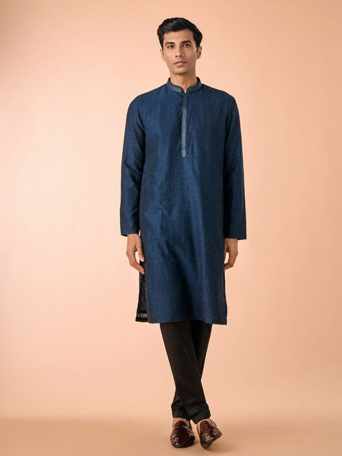 Manyavar Teal Blue Elegance Kurta Pajama