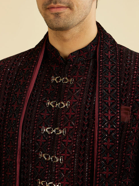 Manyavar Velvety Wine Elegance Sherwani