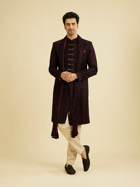 Manyavar Velvety Wine Elegance Sherwani