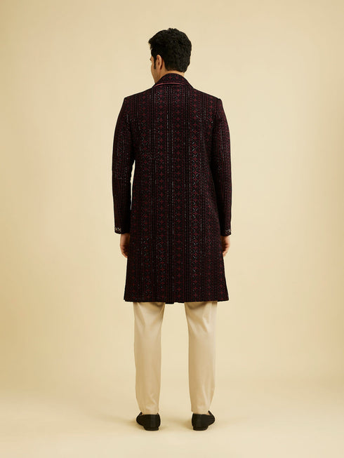 Manyavar Velvety Wine Elegance Sherwani