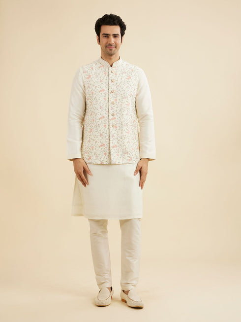 Manyavar Cream Beige Bel Buti Embroidered Jacket Set