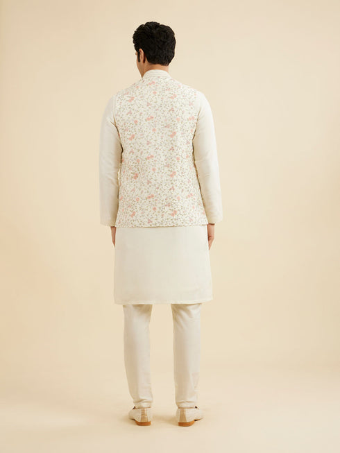 Manyavar Cream Beige Bel Buti Embroidered Jacket Set