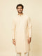 Manyavar Sand Beige Grid Patterned Chikankari Kurta Set