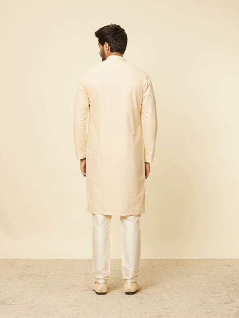 Manyavar Sand Beige Grid Patterned Chikankari Kurta Set