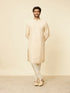 Manyavar Sand Beige Grid Patterned Chikankari Kurta Set