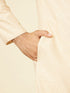 Manyavar Sand Beige Grid Patterned Chikankari Kurta Set