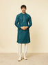 Manyavar Teal Green Grid Patterned Chikankari Kurta Set