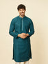 Manyavar Teal Green Grid Patterned Chikankari Kurta Set