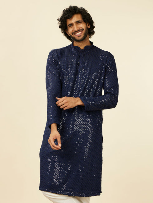 Manyavar Dark Blue Chikankari Kurta Set