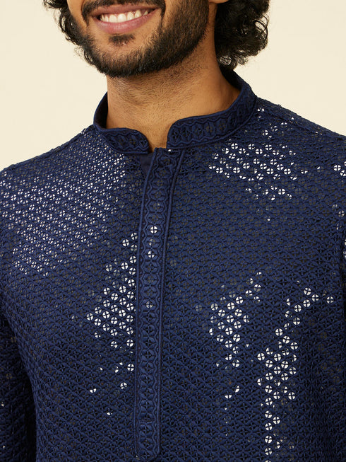 Manyavar Dark Blue Chikankari Kurta Set
