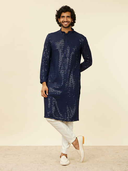 Manyavar Dark Blue Chikankari Kurta Set