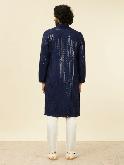 Manyavar Dark Blue Chikankari Kurta Set