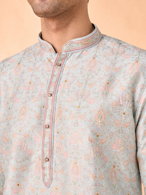 Manyavar Light Blue Splendor Kurta Pajama