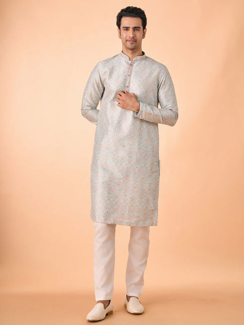 Manyavar Light Blue Splendor Kurta Pajama