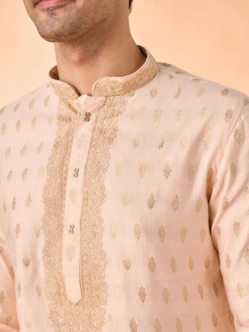 Manyavar Festive Peach Viscose Kurta Pajama