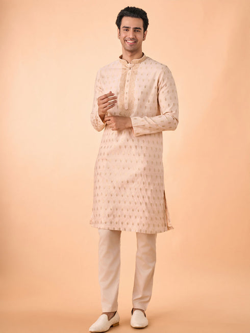 Manyavar Festive Peach Viscose Kurta Pajama