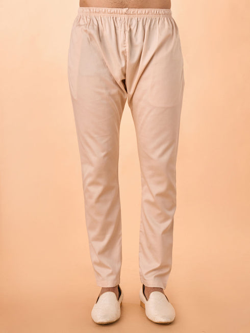 Manyavar Festive Peach Viscose Kurta Pajama