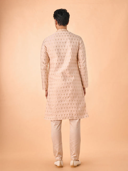Manyavar Festive Peach Viscose Kurta Pajama