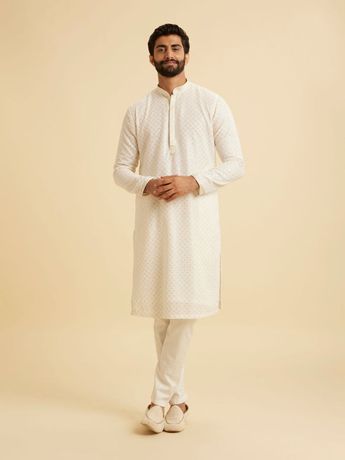 Manyavar Cream Georgette Chikankari Kurta Pajama