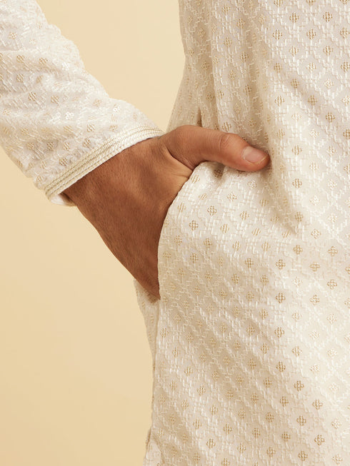 Manyavar Cream Georgette Chikankari Kurta Pajama