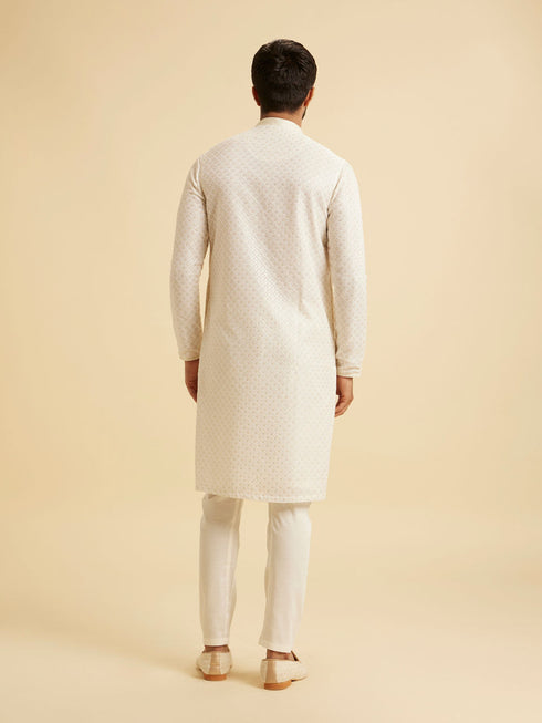 Manyavar Cream Georgette Chikankari Kurta Pajama