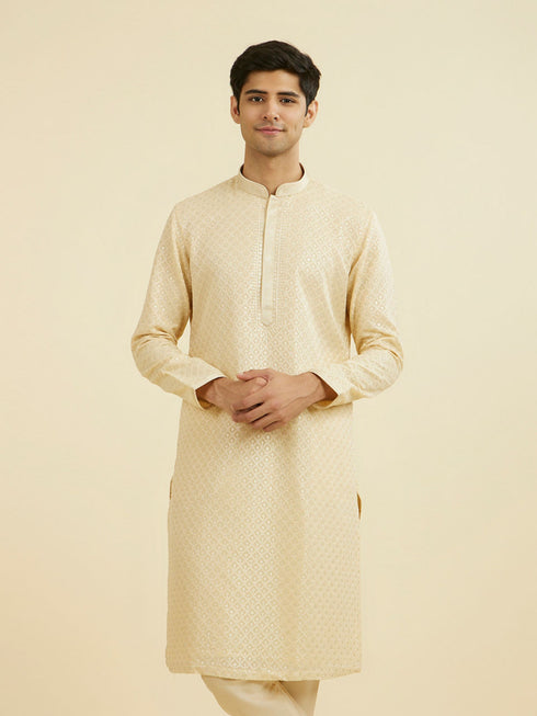 Manyavar Regal Beige Ensemble Kurta Pajama